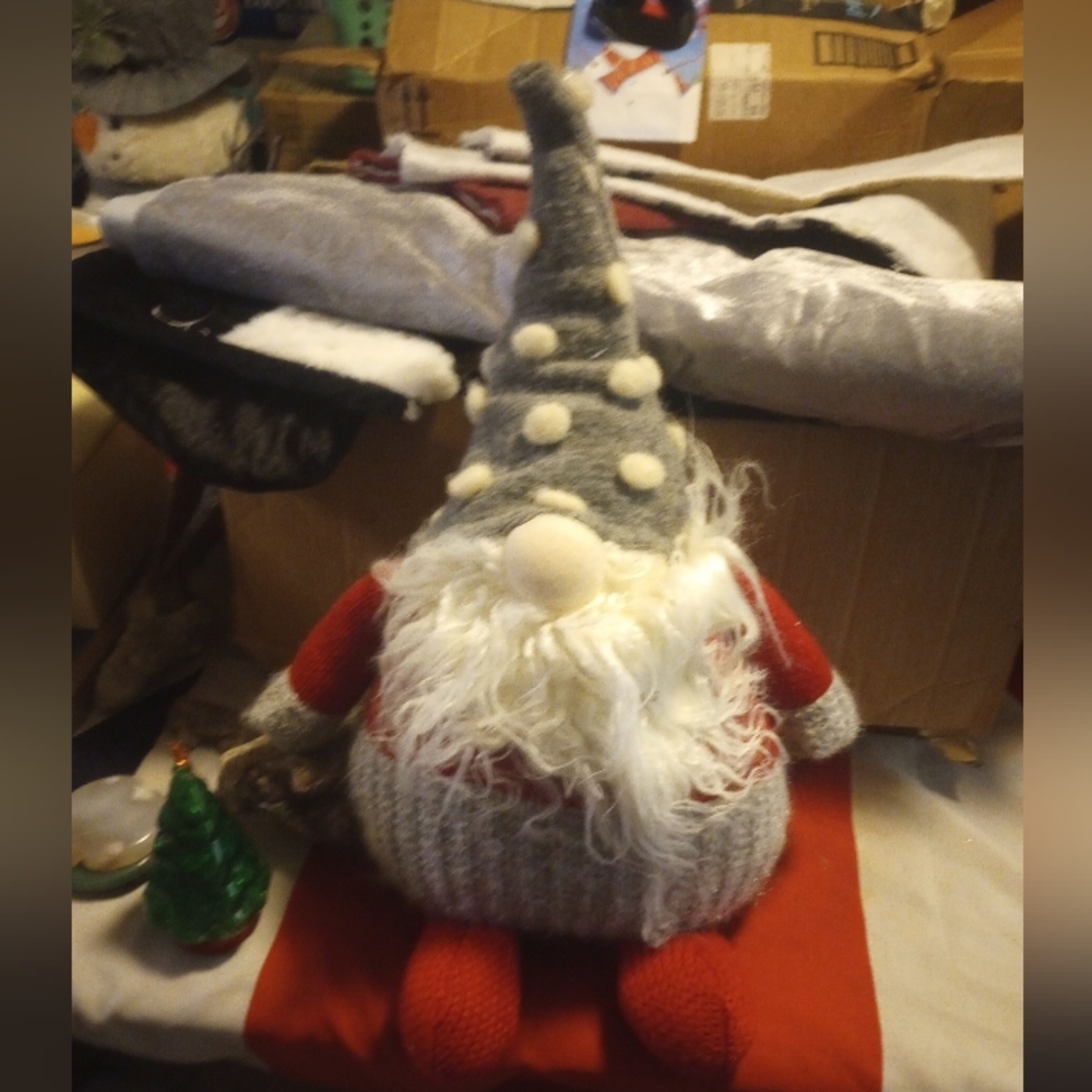 Festive Gnome Plush with Red and Gray Outfit